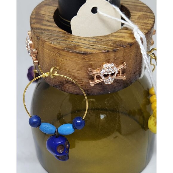 Colorful Skull-Themed Wine Glass Charms Set - 4 Unique Charms With Beads & Wood - Picture 2 of 15
